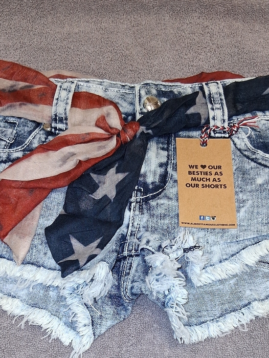 Almost Famous Pants - Almost Famous Acid Wash Denim Fringe Women's Shorts - Blue